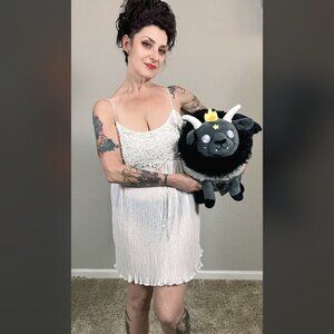 90s Fiora Nikrooz White Babydoll Slip dress Grunge Pleats Sheer Bridal Floral XL